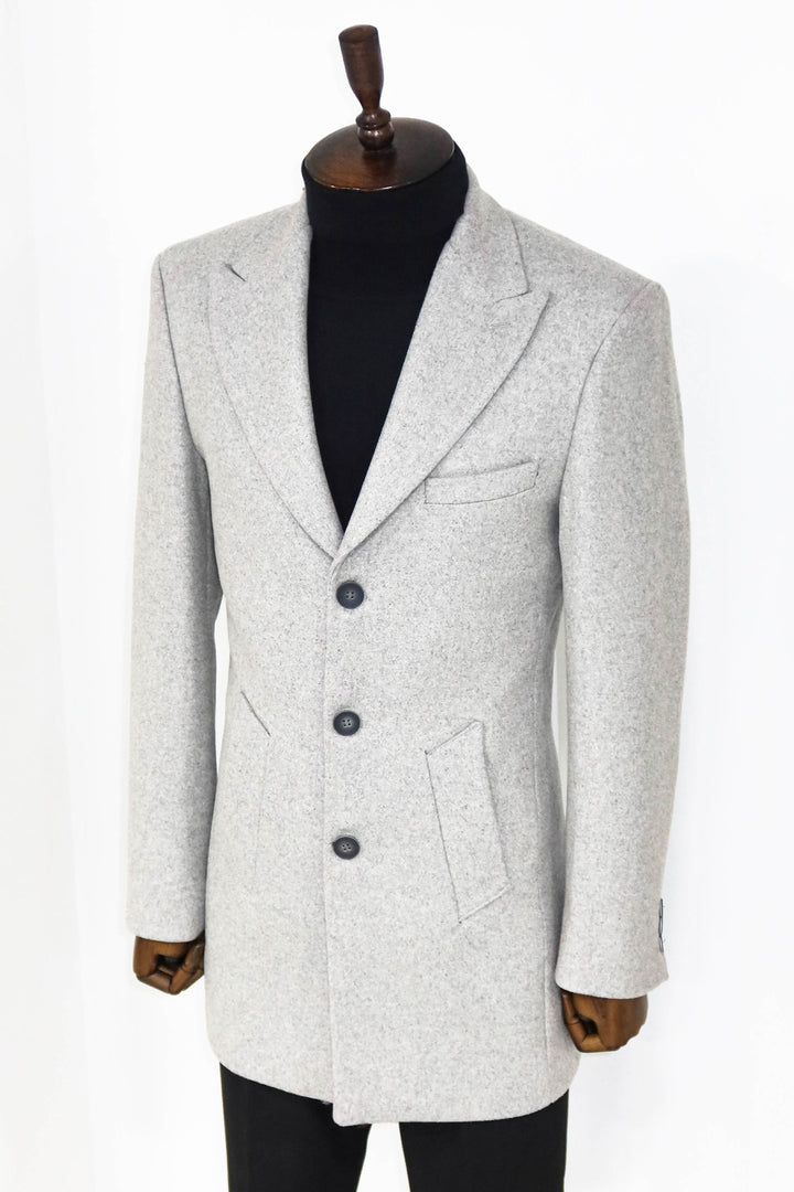 Wide Lapel Wool Grey Men Coat - Wessi