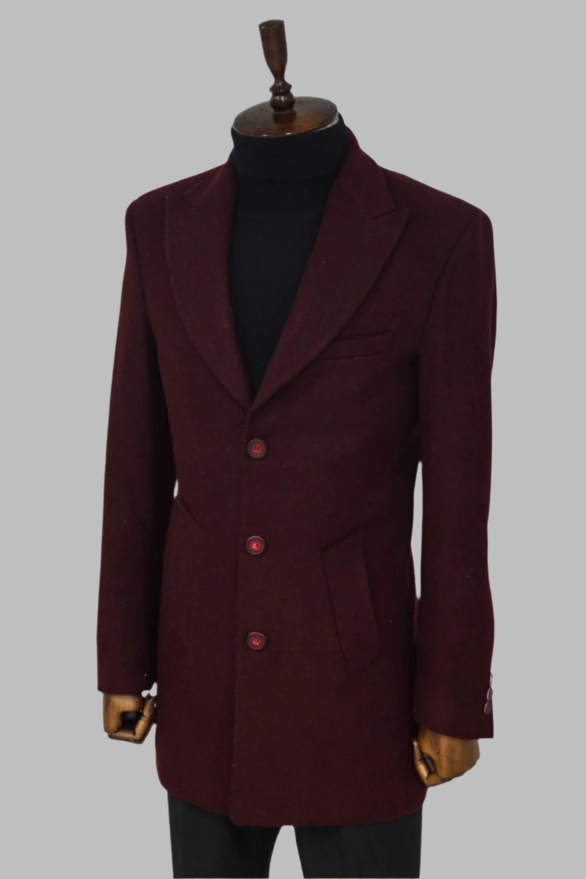 Wide Lapel Wool Burgundy Men Coat Wessi