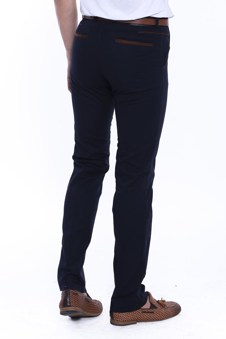 Cotton Navy Blue Men Pants - Wessi