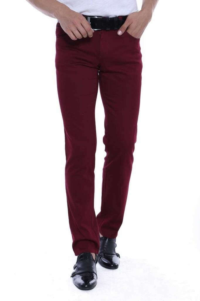 Slim Fit Cotton Burgundy Men Pants - Wessi