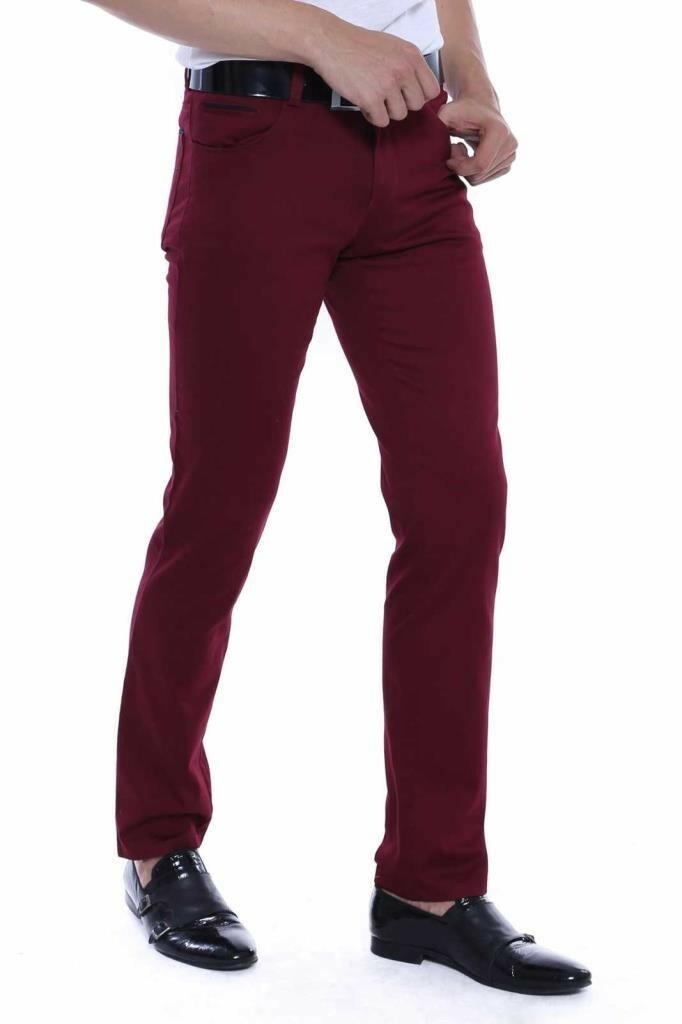 Slim Fit Cotton Burgundy Men Pants - Wessi