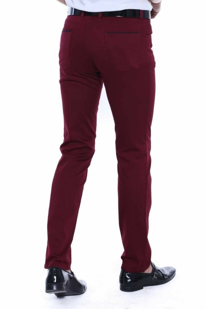 Slim Fit Cotton Burgundy Men Pants - Wessi