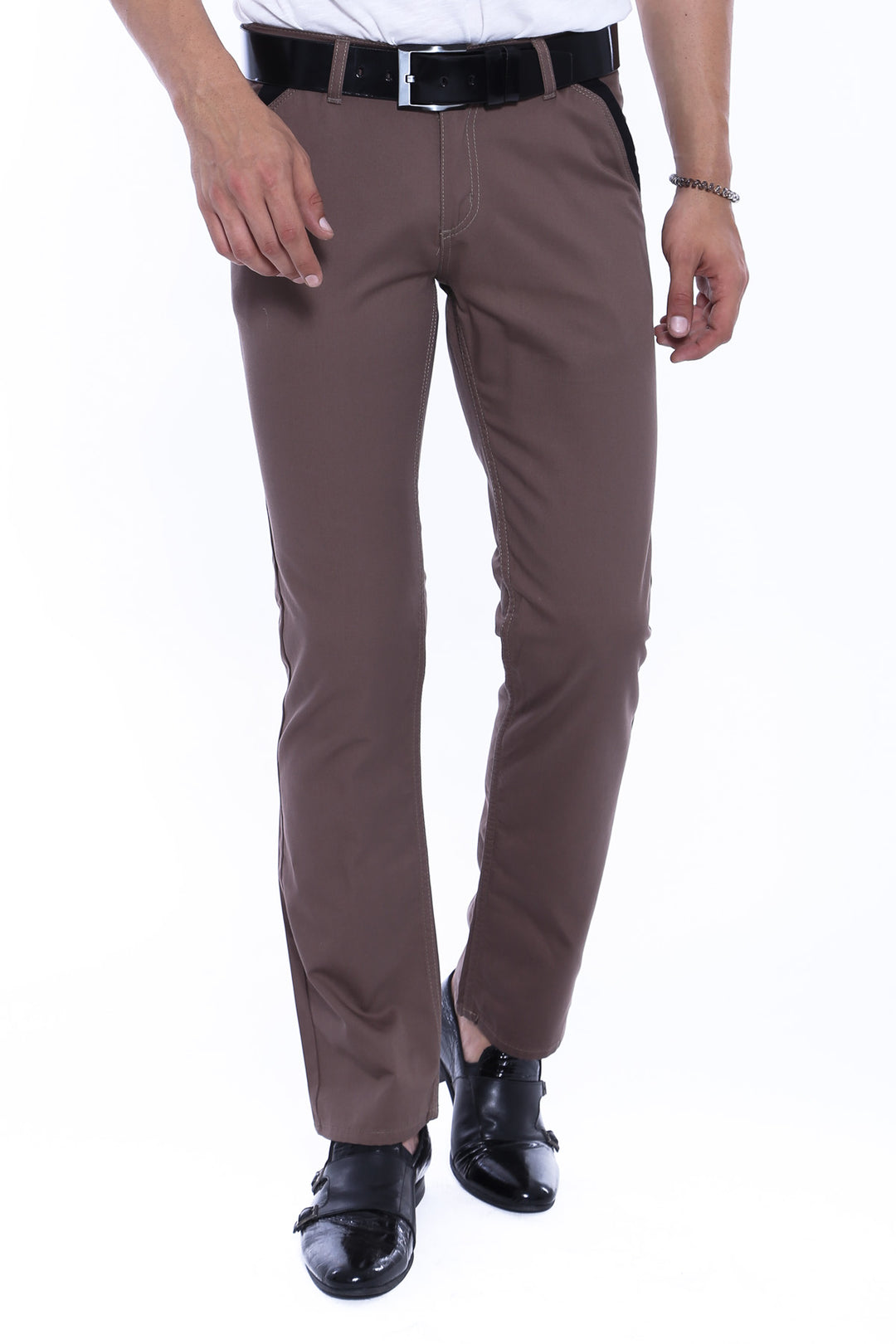 Vêtement Poches Cousues Coton Pantalon Beige Foncé Homme