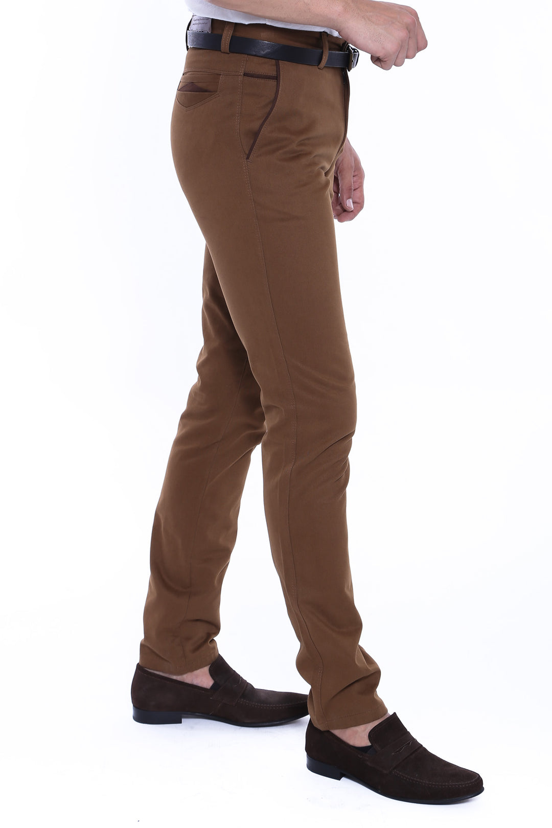 5 Pocket Stitched Pockets Cotton Tan Men Trousers