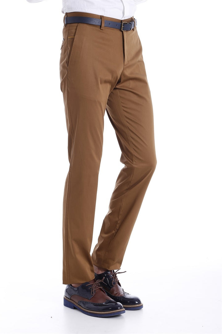 Slim Fit Plain Tan Pants-Wessi