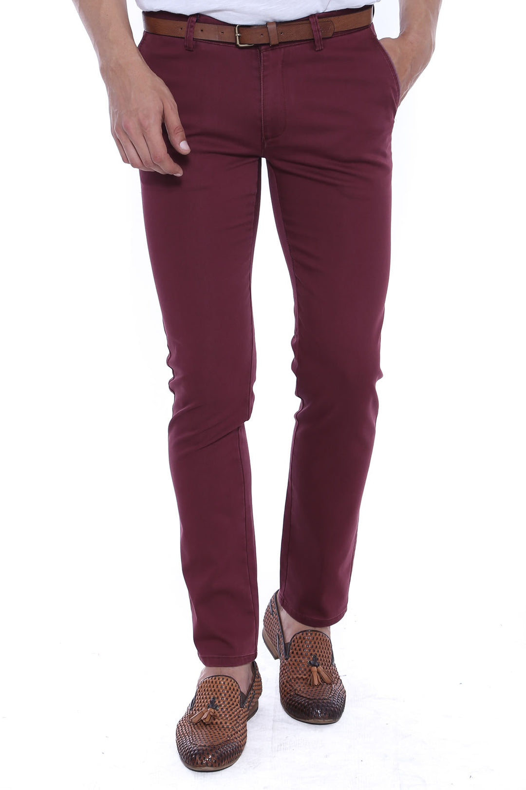 Pocket Flap Plain Burgundy Pants-Wessi