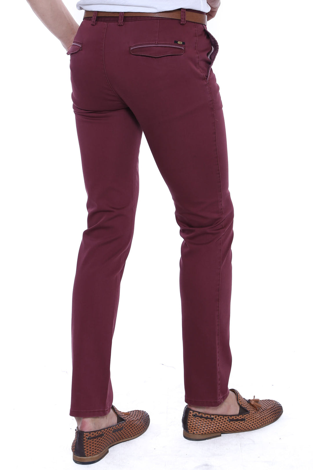 Pocket Flap Plain Burgundy Pants-Wessi