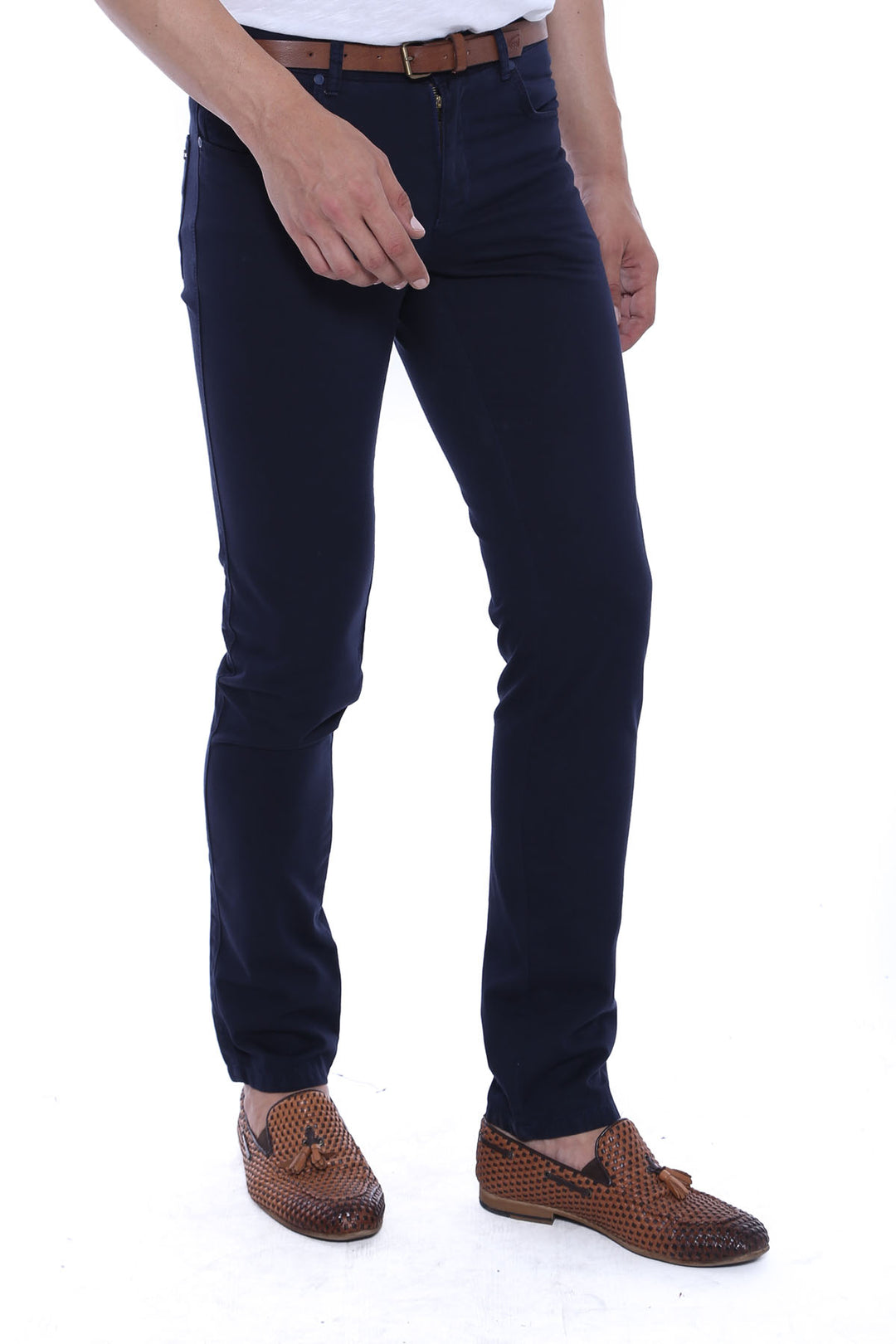 Slim Fit Plain 5 Pockets Navy Blue Men Pants - Wessi