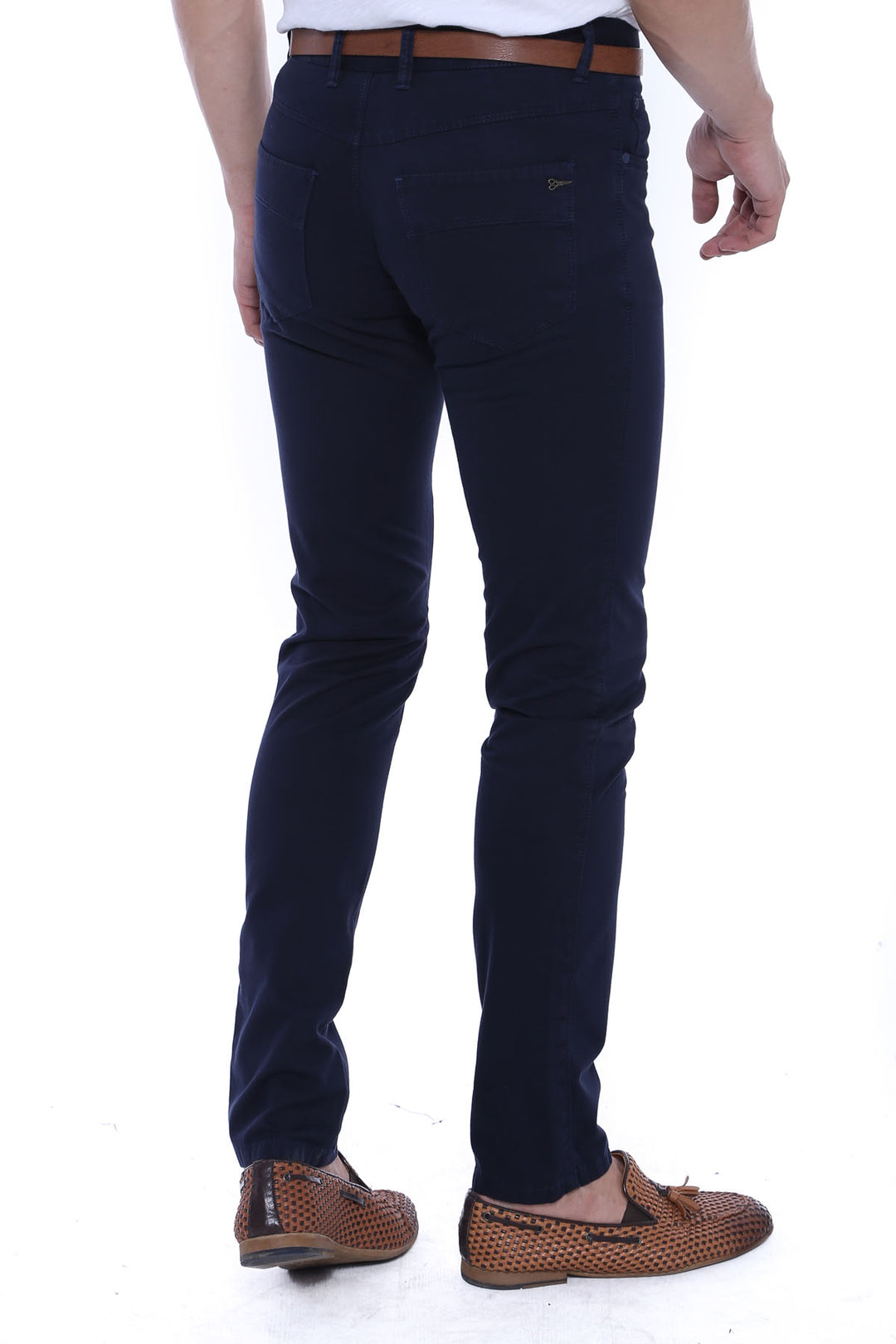 Slim Fit Plain 5 Pockets Navy Blue Men Pants - Wessi