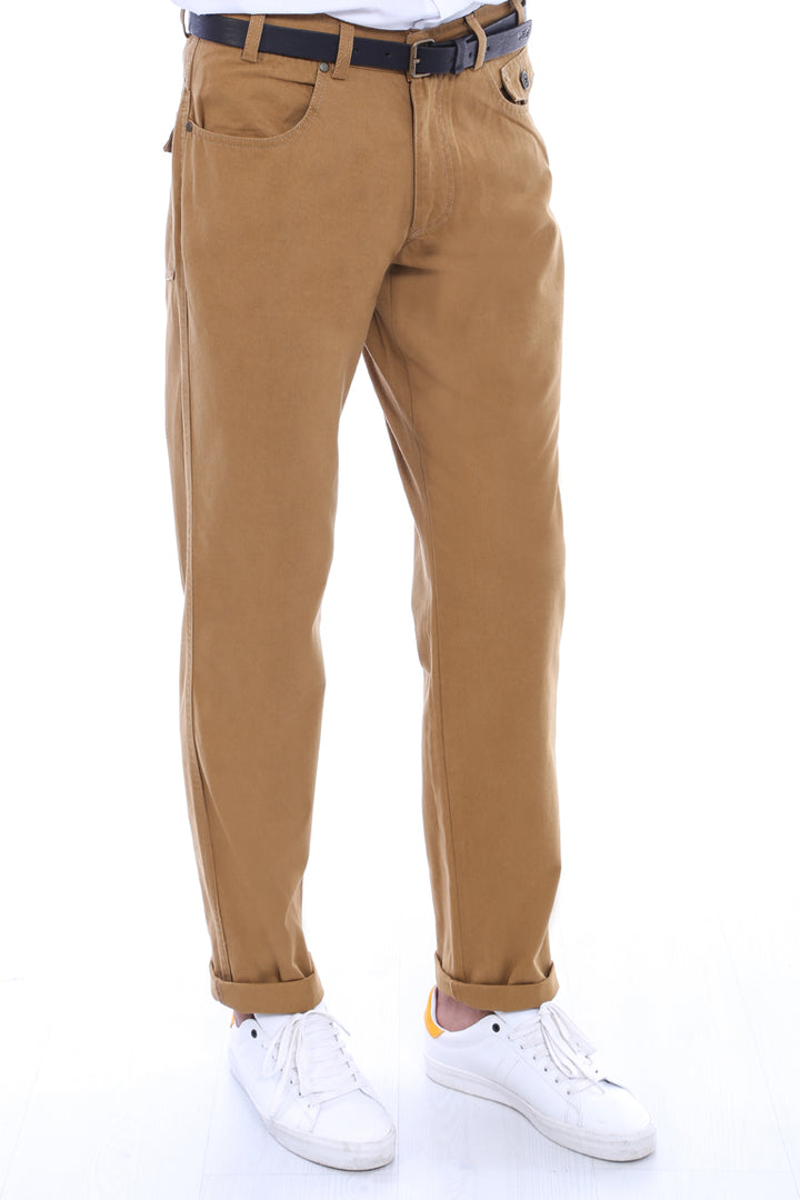 Pocket Flap Suede Tan Pants-Wessi