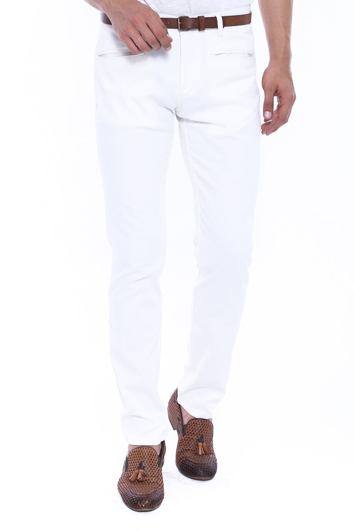 Patterned Cotton White Pants-Wessi