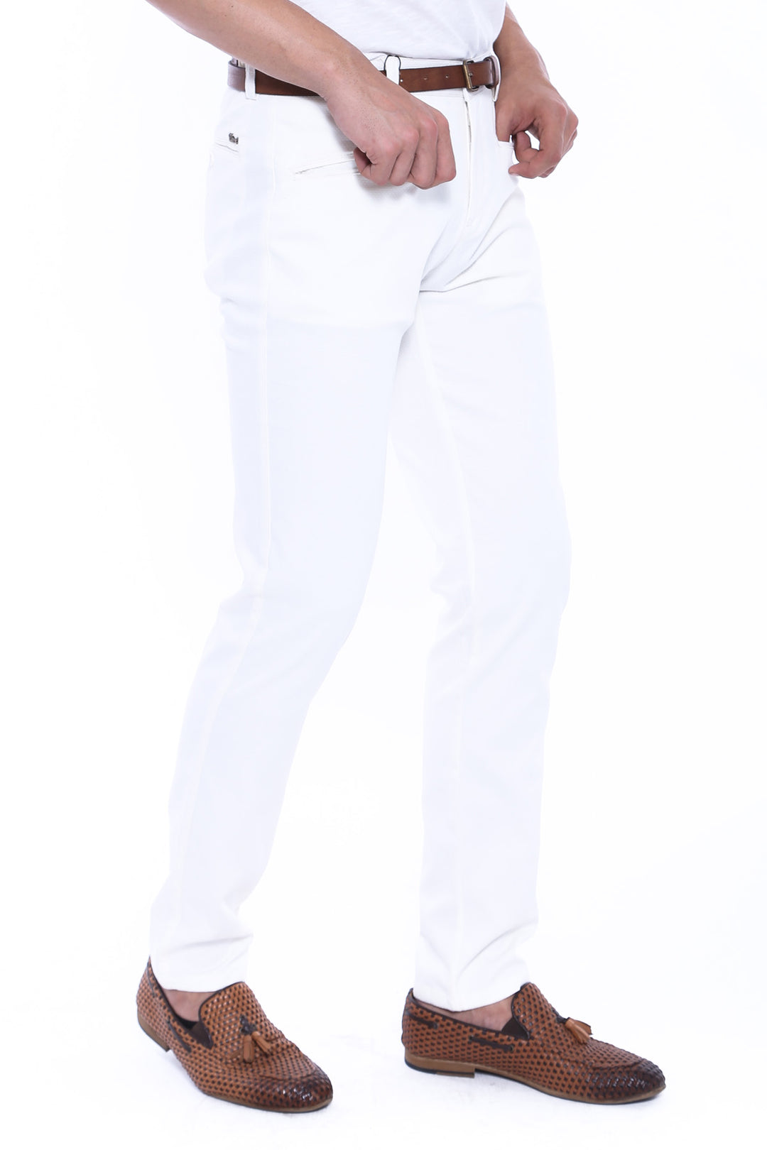 Patterned Cotton White Pants-Wessi