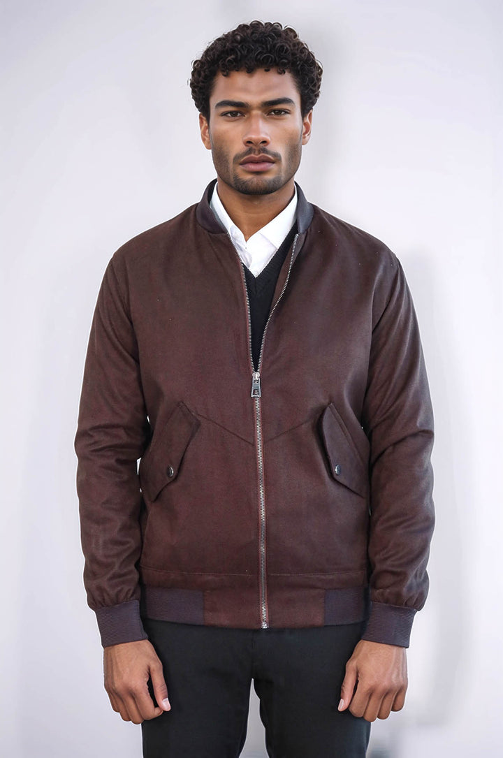 Manteau Bomber Homme Daim Marron avec Poches à Rabat - Wessi