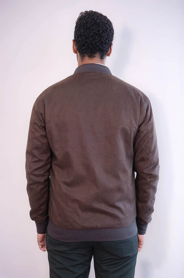 Manteau Bomber Homme Daim Marron avec Poches à Rabat - Wessi