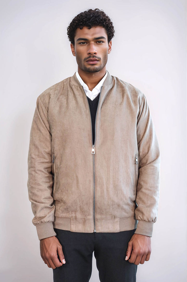 Manteau Bomber Homme Crème Uni avec Poches Zippées - Wessi