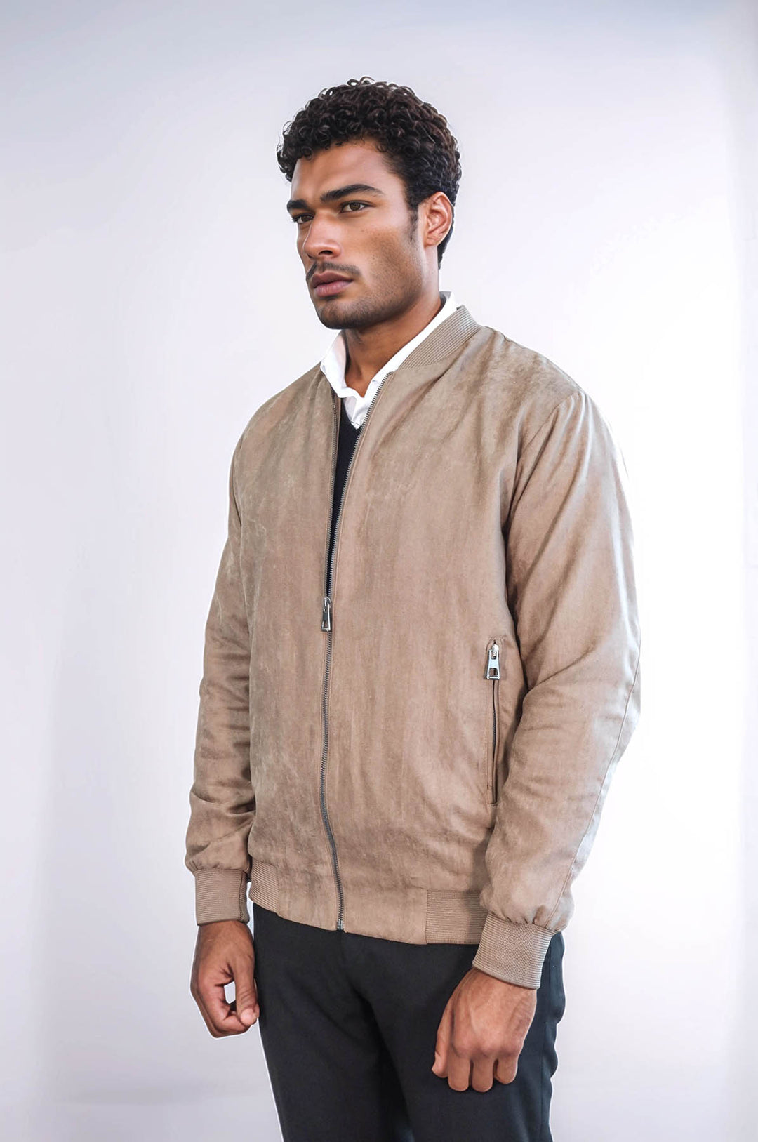 Manteau Bomber Homme Crème Uni avec Poches Zippées - Wessi