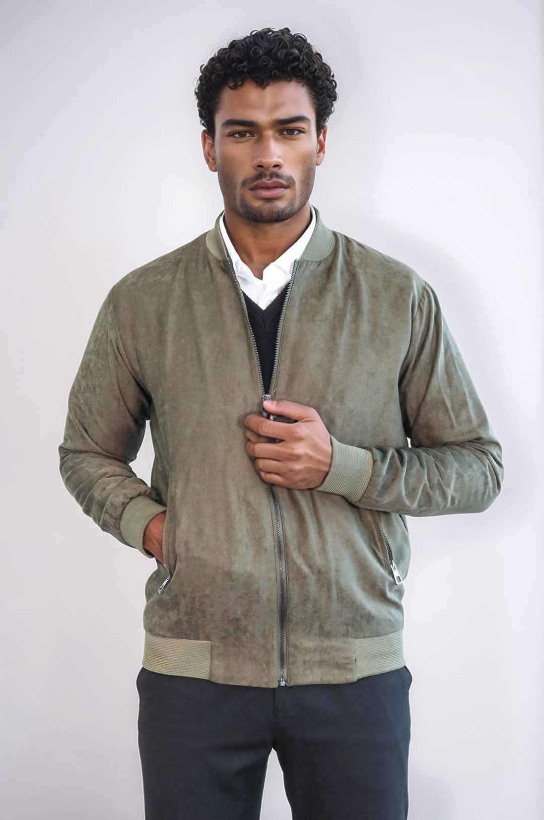 Manteau Bomber Homme Vert Clair Poches Zippées Unies - Wessi