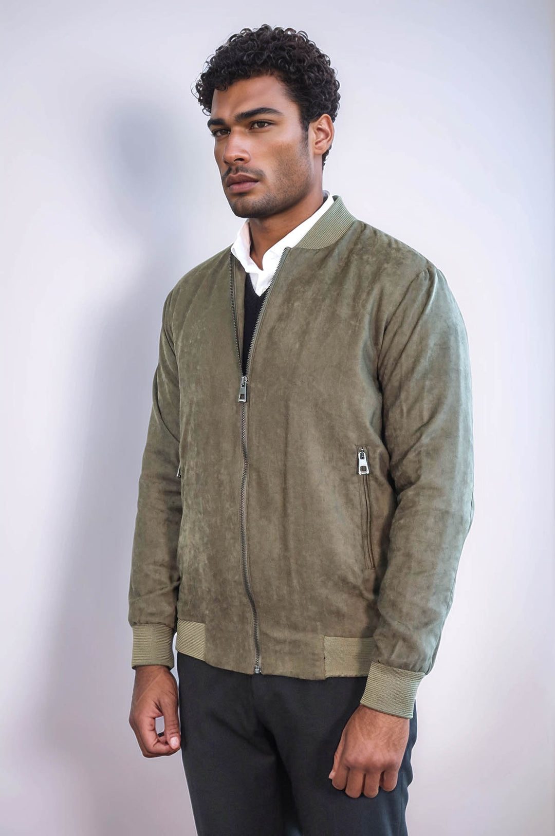 Manteau Bomber Homme Vert Clair Poches Zippées Unies - Wessi