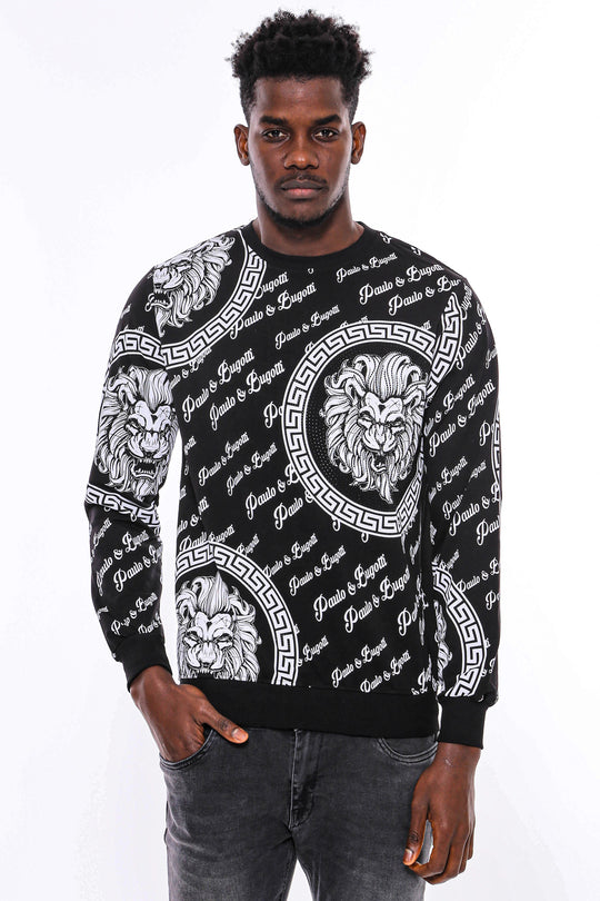 Slim Fit Patterned Black Sweatshirt - Wessi
