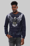 Eagle Patterned Slim Fit Navy Blue Sweatshirt - Wessi