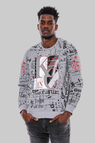 Patterned Slim Fit Grey Sweatshirt - Wessi