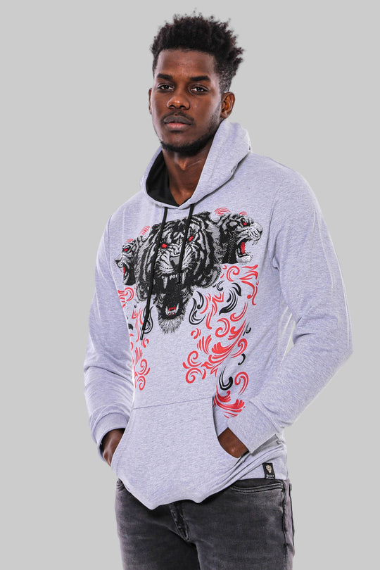 Patterned Hooded Silver Grey Sweatshirt - Wessi