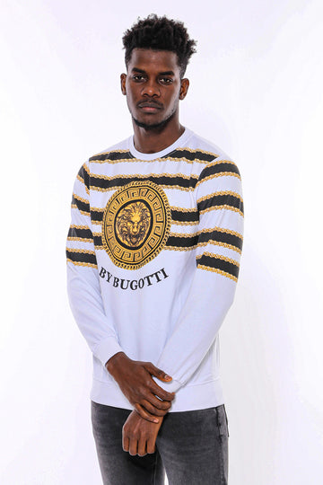Patterned Slim Fit White Sweatshirt - Wessi