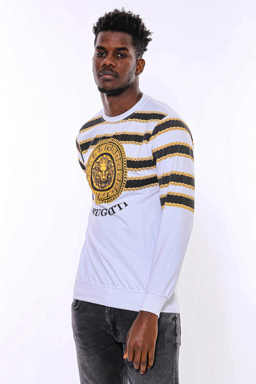 Patterned Slim Fit White Sweatshirt - Wessi