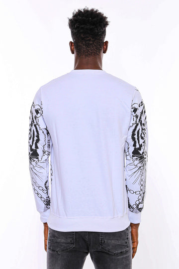 Tiger Patterned Slim Fit White Sweatshirt Tiger Patterned Slim Fit White Sweatshirt - Wessi