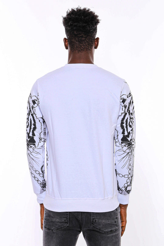 Tiger Patterned Slim Fit White Sweatshirt Tiger Patterned Slim Fit White Sweatshirt - Wessi
