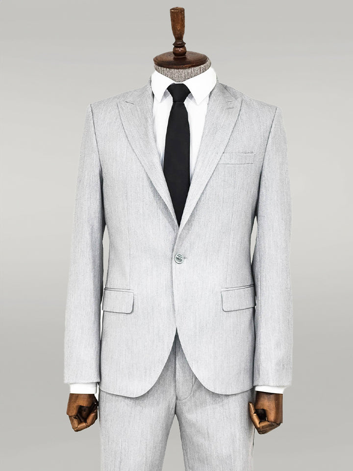 2 Piece Plain Slim Fit Light Grey Men Suit - Wessi