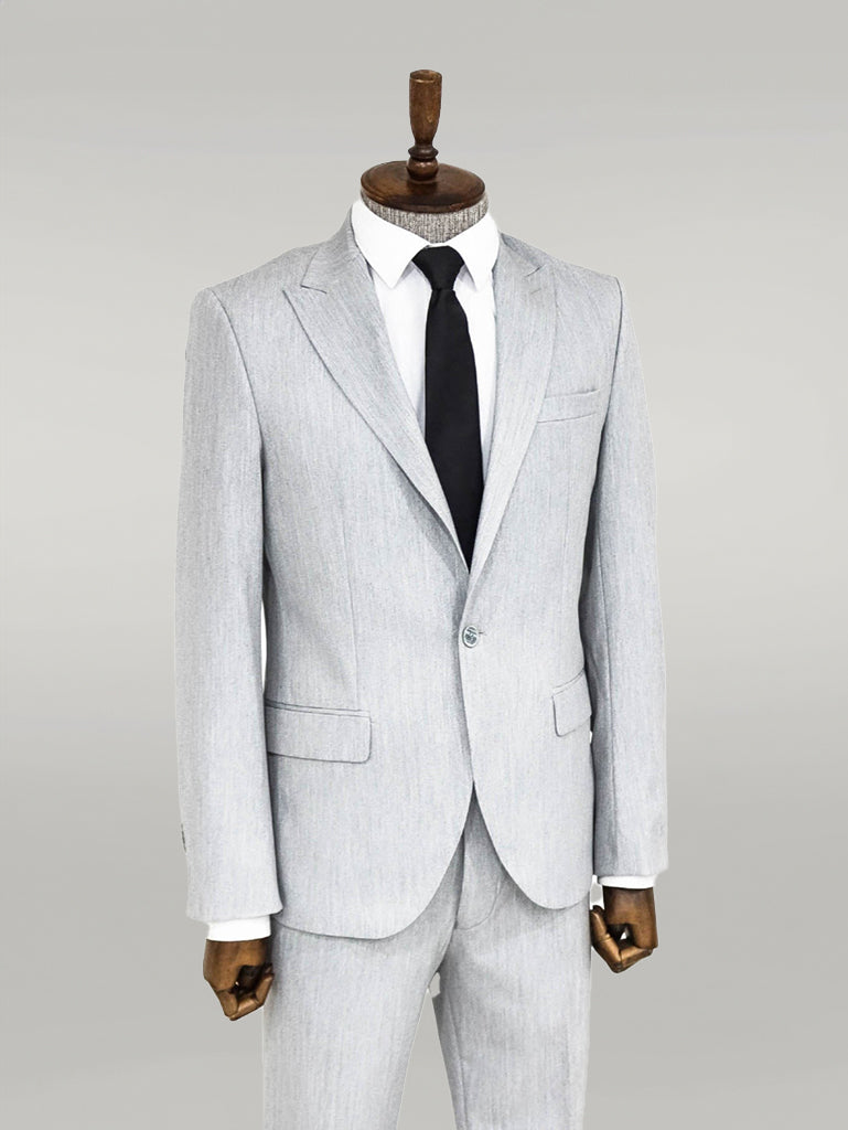 2 Piece Plain Slim Fit Light Grey Men Suit - Wessi