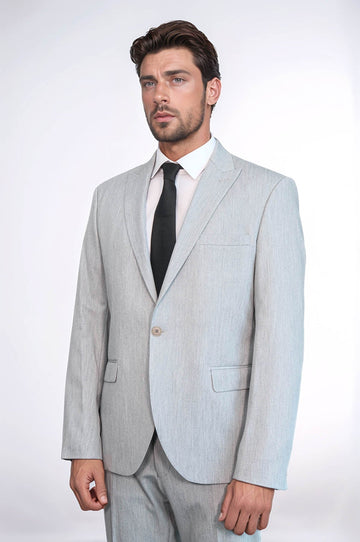 2 Piece Plain Slim Fit Light Grey Men Suit - Wessi