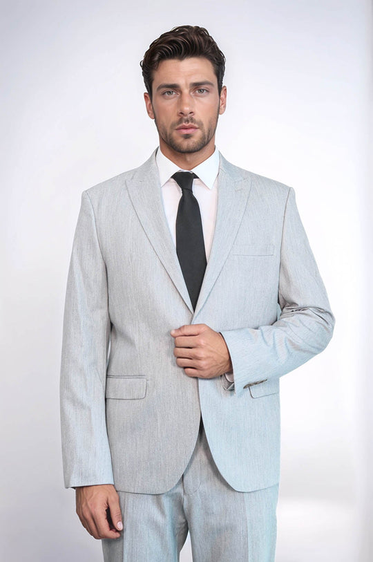 2 Piece Plain Slim Fit Light Grey Men Suit - Wessi