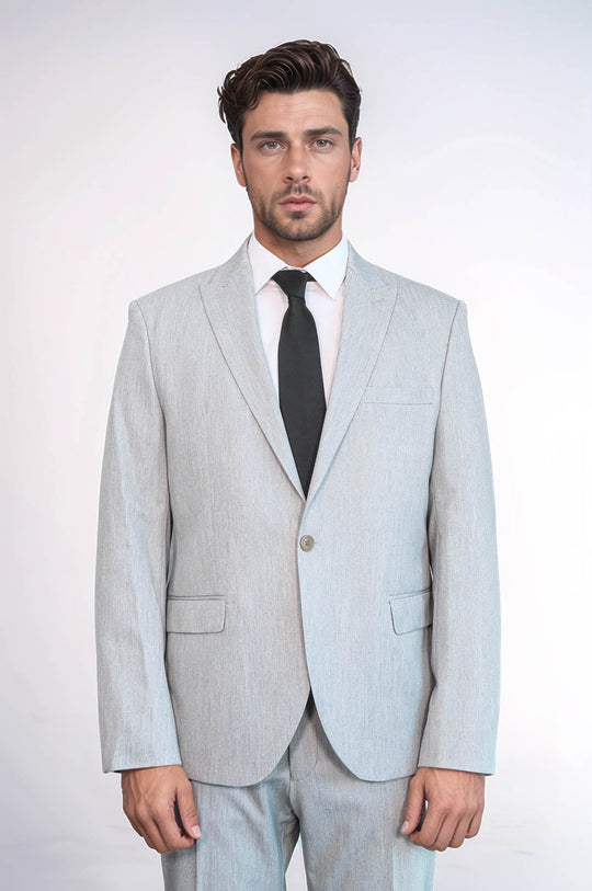 2 Piece Plain Slim Fit Light Grey Men Suit - Wessi