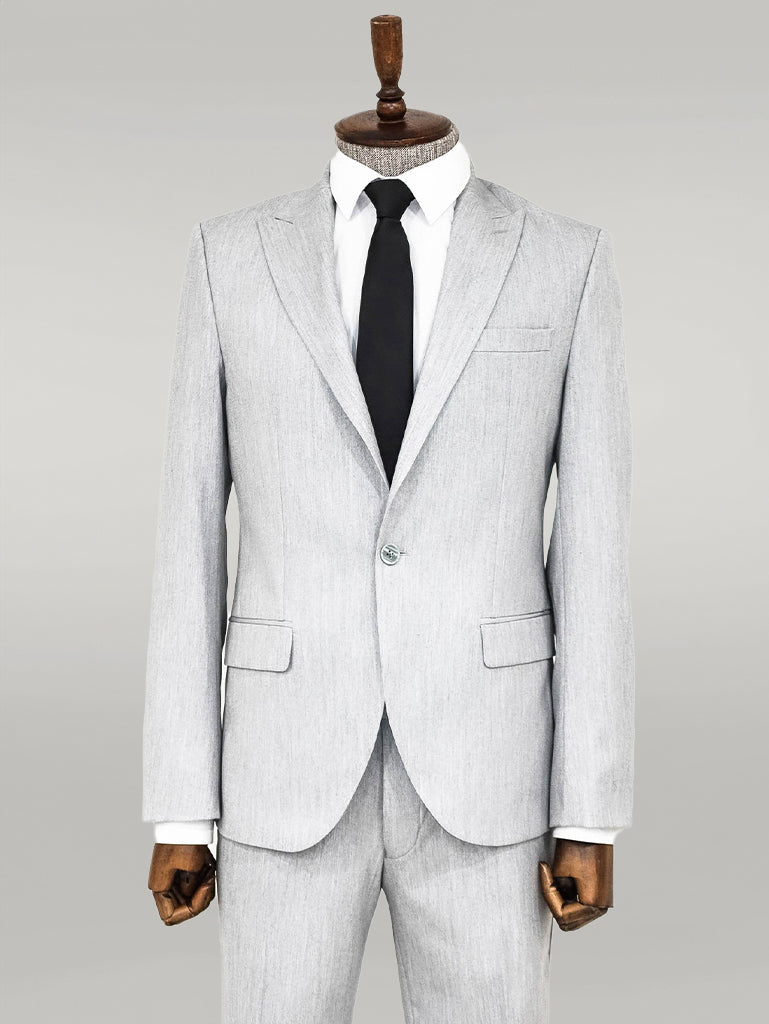 2 Piece Plain Slim Fit Light Grey Men Suit - Wessi