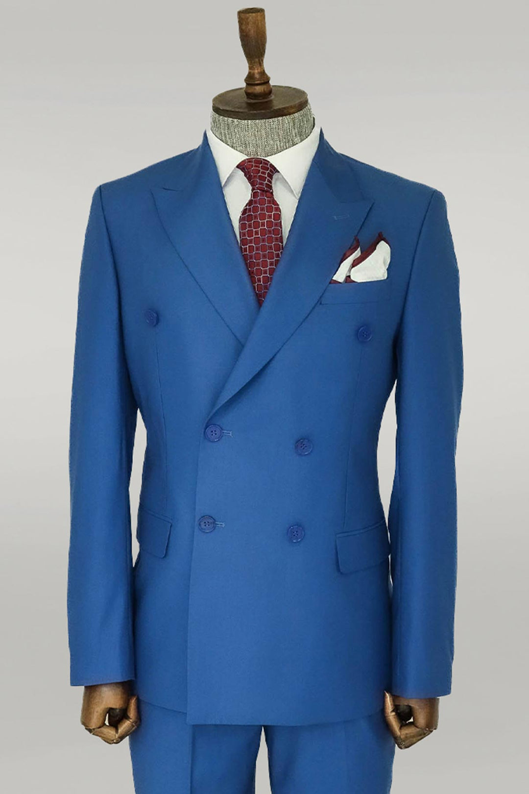 Costume Croisé Homme Bleu Coupe Slim Rayé à Revers Large - Wessi