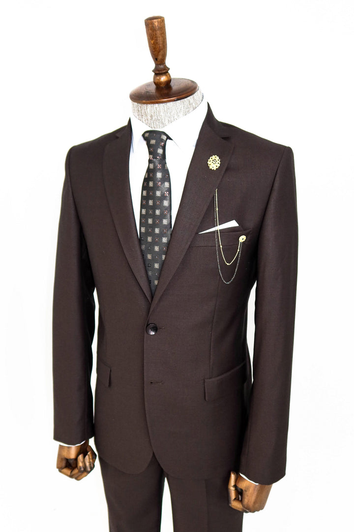 2 Buttons 2 Piece Brown Men Suit - Wessi