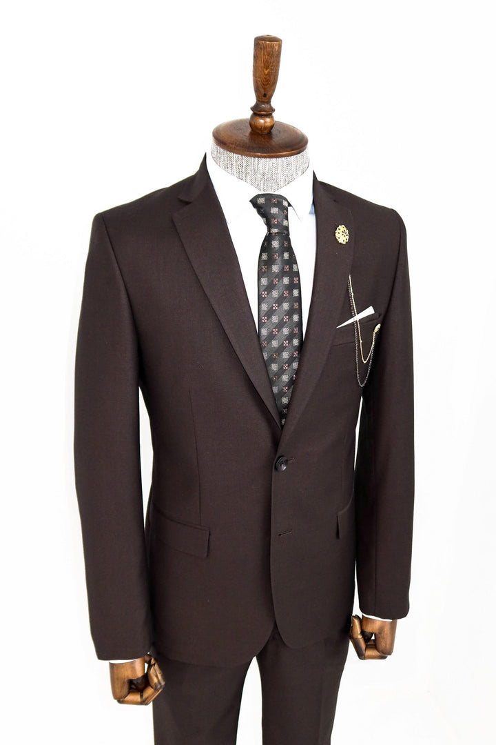 2 Buttons 2 Piece Brown Men Suit - Wessi