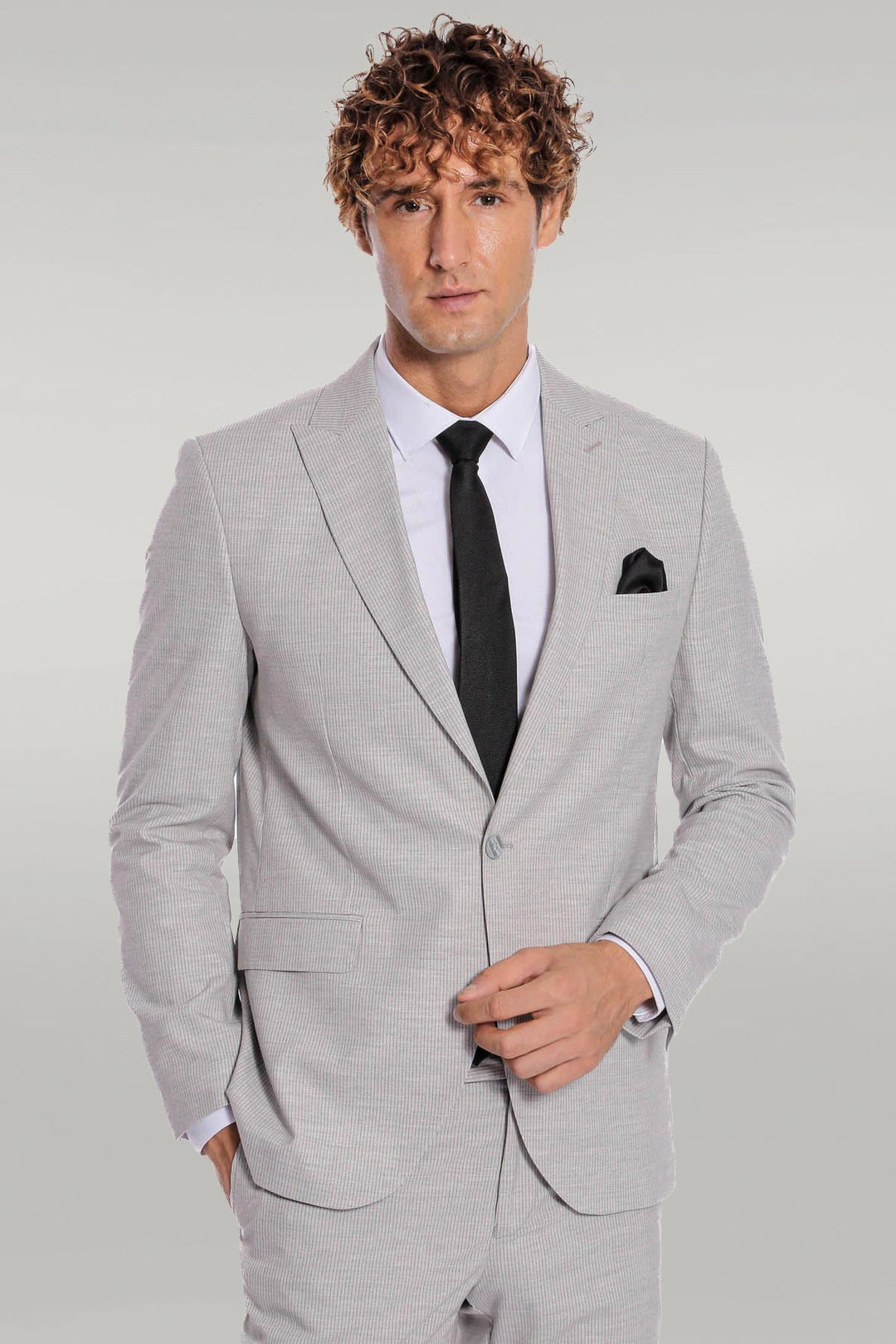 2 Piece Striped Grey Men Suit - Wessi