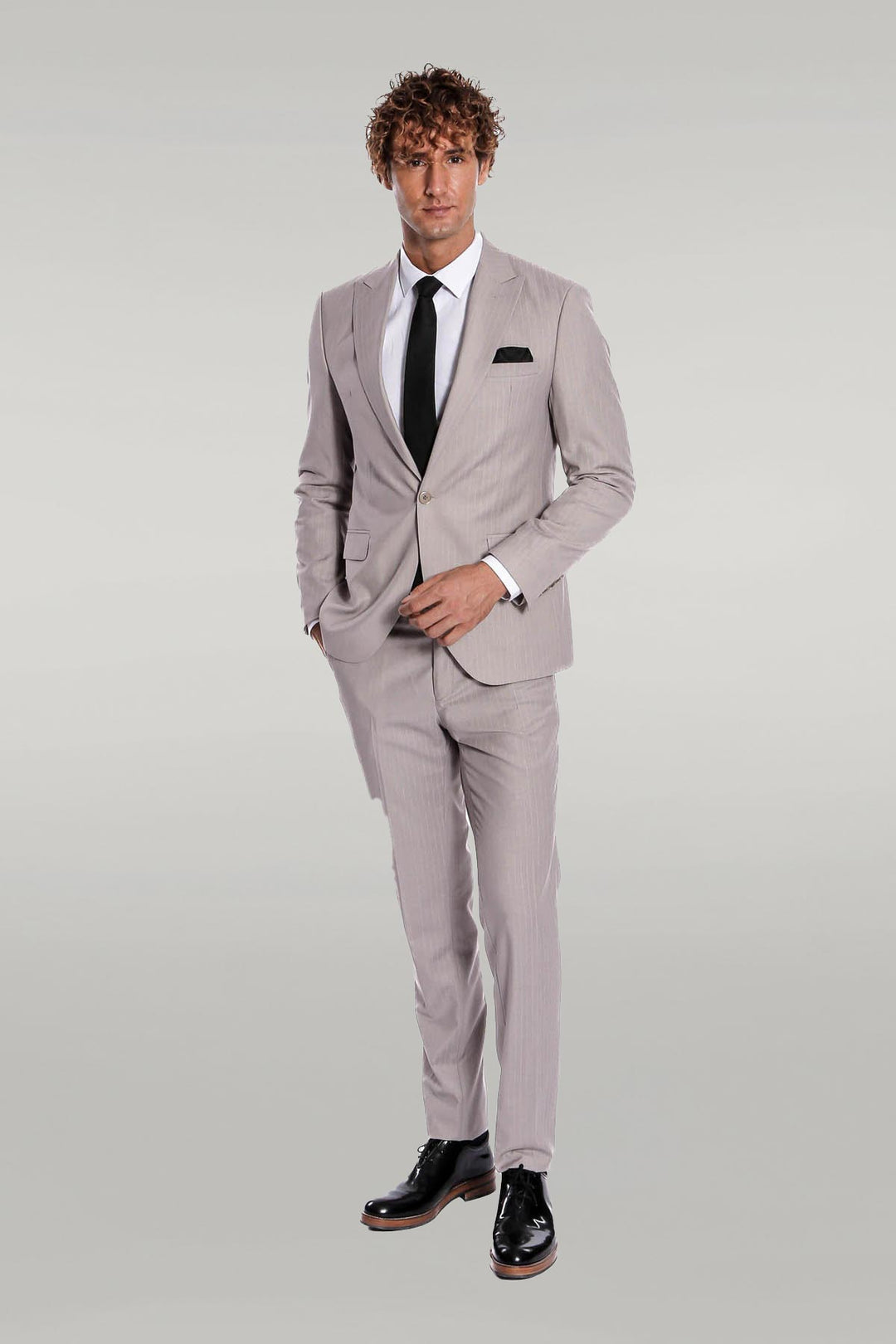 2 Piece Striped Grey Men Suit - Wessi