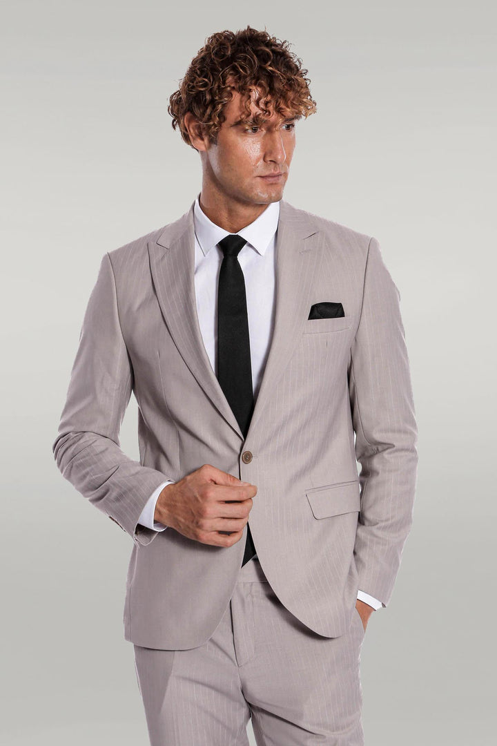 2 Piece Striped Grey Men Suit - Wessi