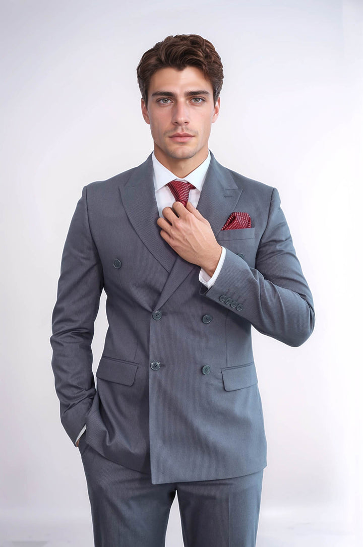 Classic Pinstripe Double Breasted Men's Taupe Suit - Wessi