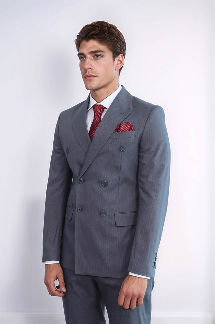 Classic Pinstripe Double Breasted Men's Taupe Suit - Wessi