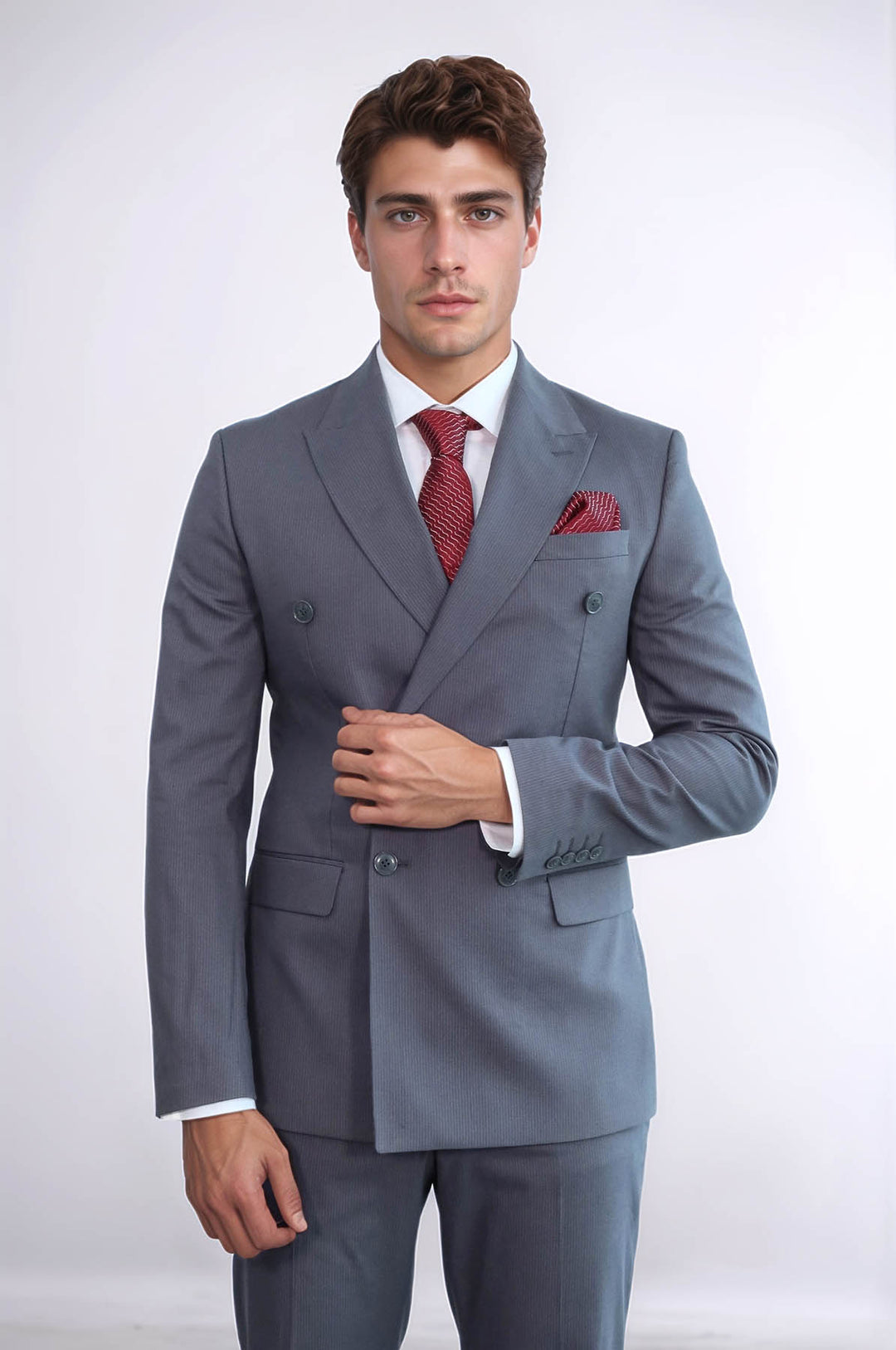 Classic Pinstripe Double Breasted Men's Taupe Suit - Wessi