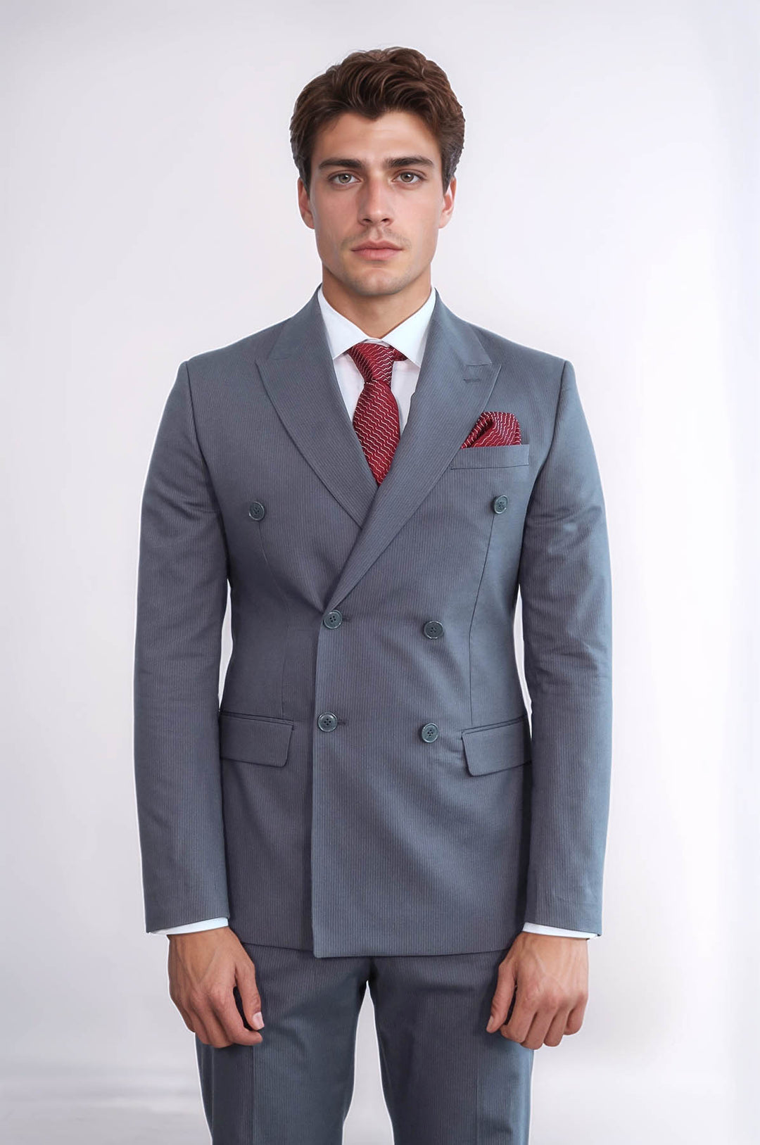 Classic Pinstripe Double Breasted Men's Taupe Suit - Wessi