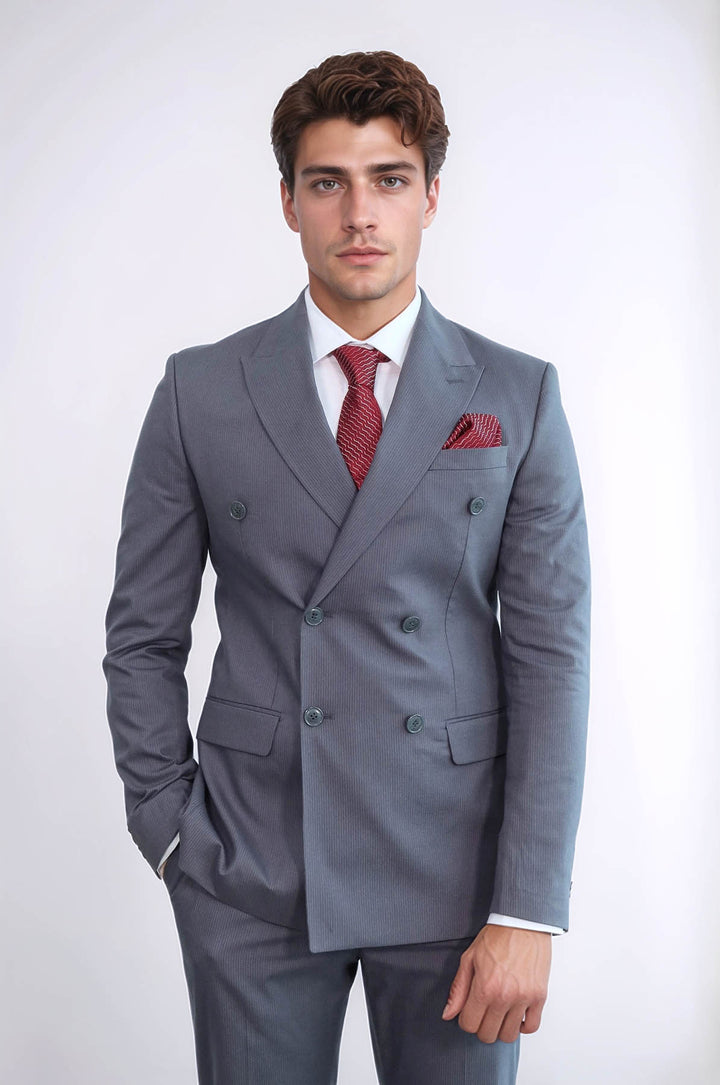 Classic Pinstripe Double Breasted Men's Taupe Suit - Wessi