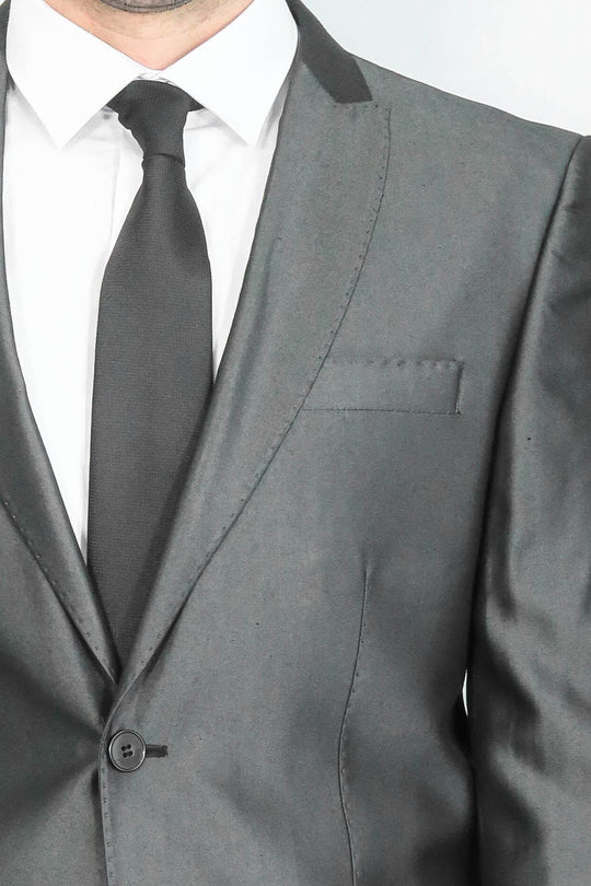 بدلة رجالية لامعة باللون الفحمي | ويس