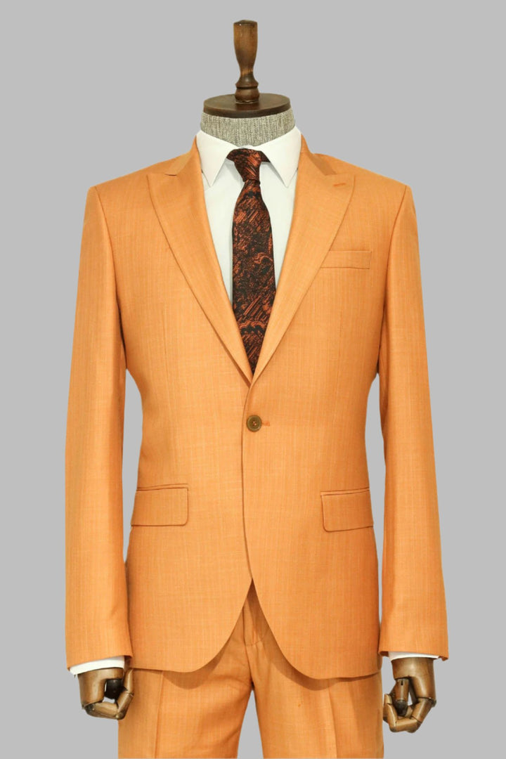 Peach Slim Fit Suit with Striped Scarf and Black Knitwear - Professional Business Look