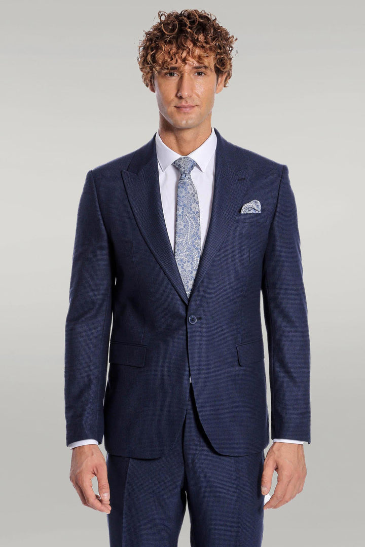 Two Piece Patterned Navy Blue Men Suit - Wessi